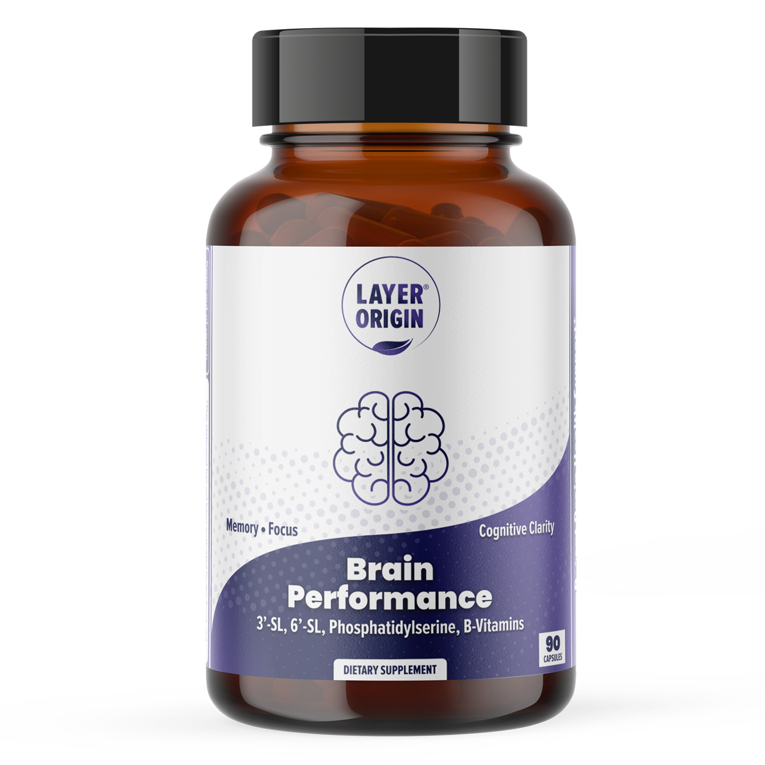 Brain Performance boost Memory Focus, Cognitive Supplement with 3SL 6SL, phosphatidylserine and folate, b12, vitamins - Front Side