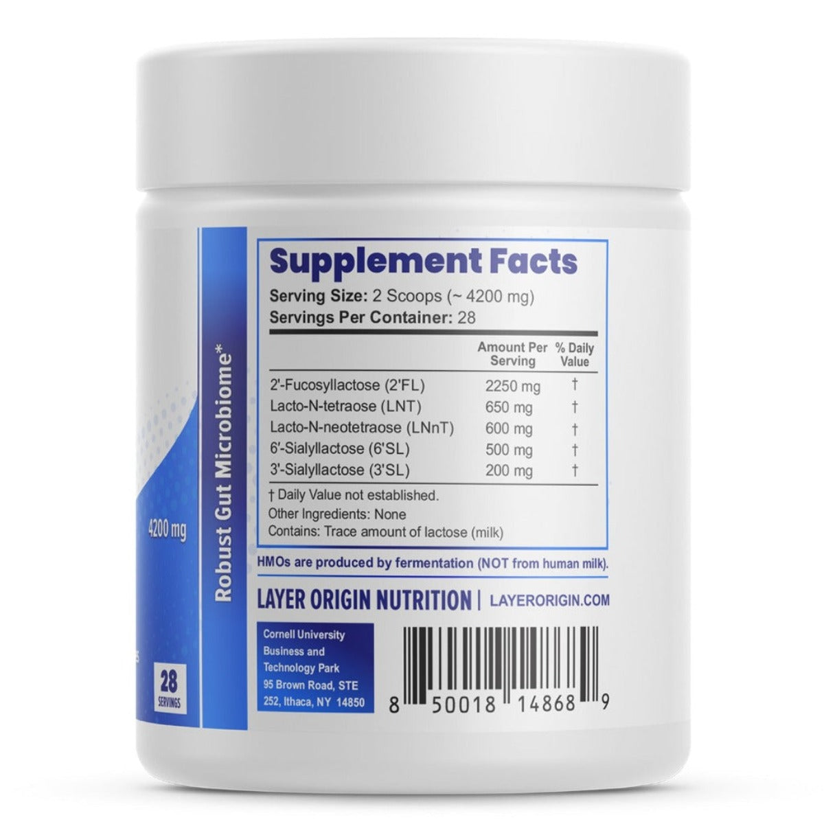 SuperHMO prebiotic 5 HMO mix - Layer Origin Supplement Facts Panel
