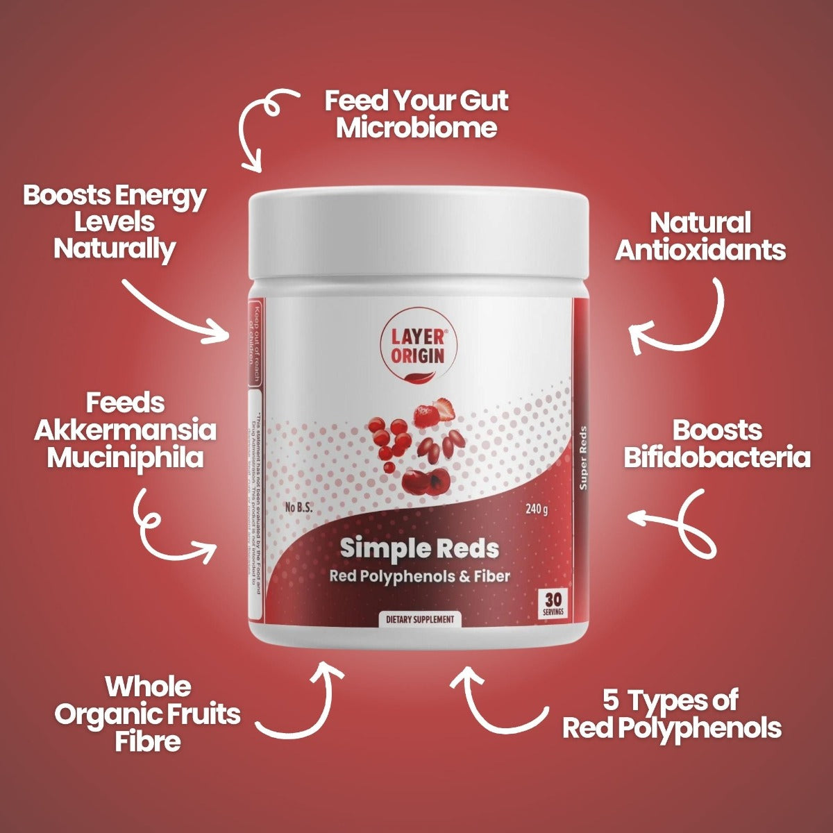 Simple Reds - Organic Red Polyphenols Fruit Powder Major Benefits - Layer Origin Nutrition