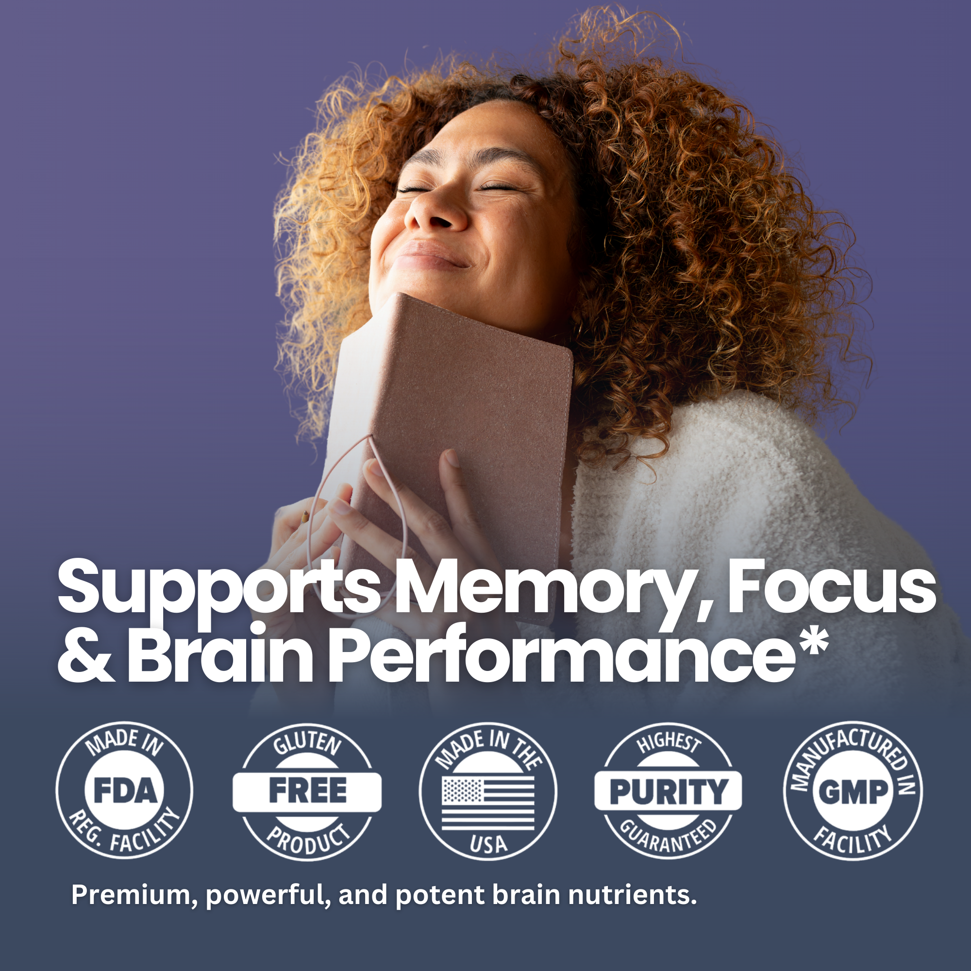 Brain Performance boost Memory Focus, Cognitive Supplement with 3SL 6SL, phosphatidylserine and folate, b12, vitamins - Certifications