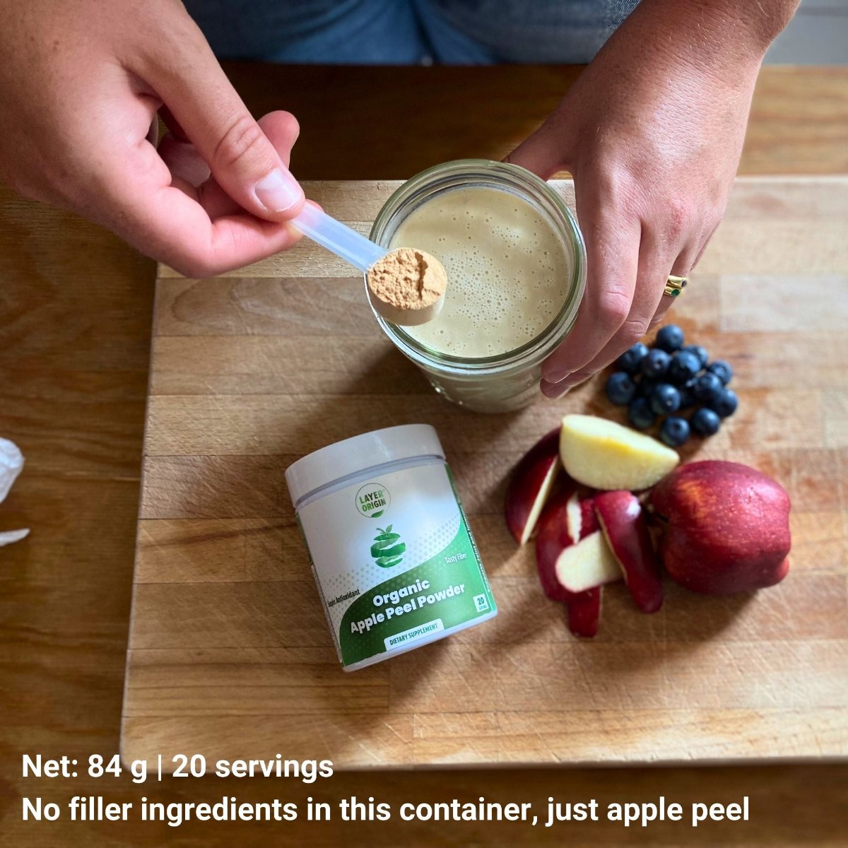 Apple peel powder supplement scoop into drinks How to Take - Layer Origin