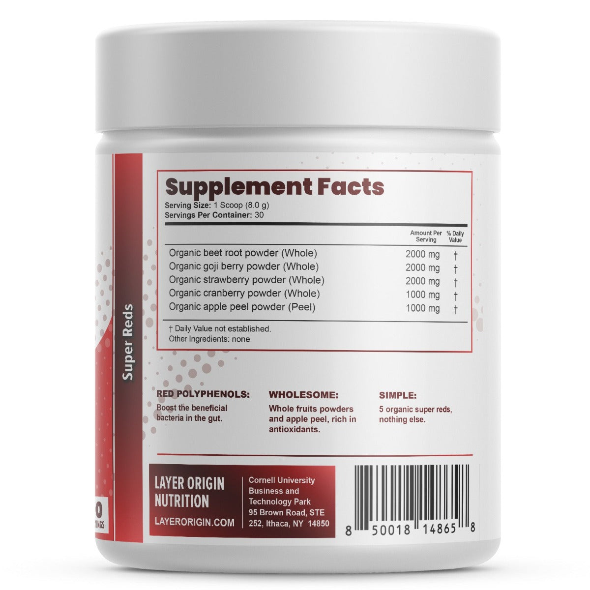 Simple Reds - Organic Red Polyphenols Fruit Powder Supplemental Facts Panel - Layer Origin Nutrition