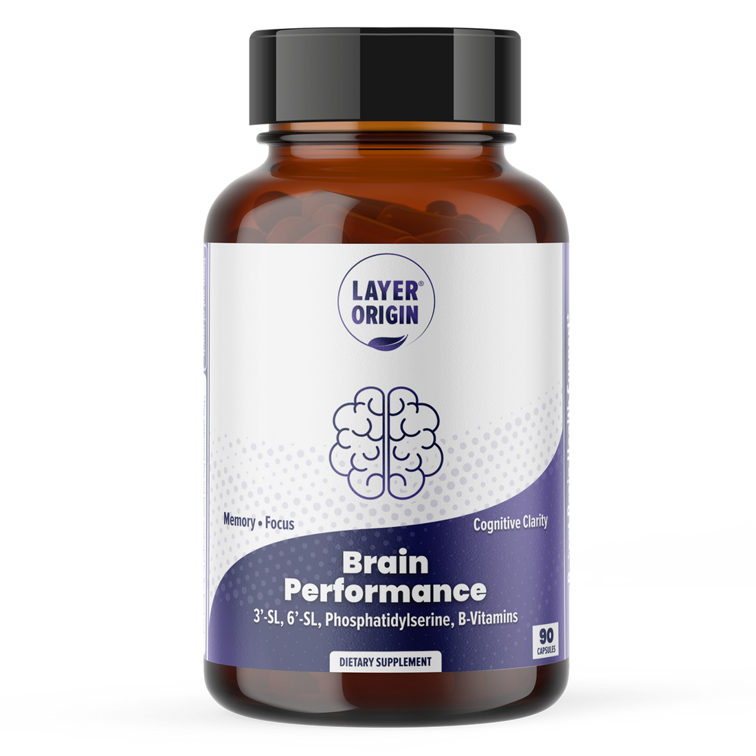 Brain Performance boost Memory Focus, Cognitive Supplement with 3SL 6SL, phosphatidylserine and folate, b12, vitamins - Front Side