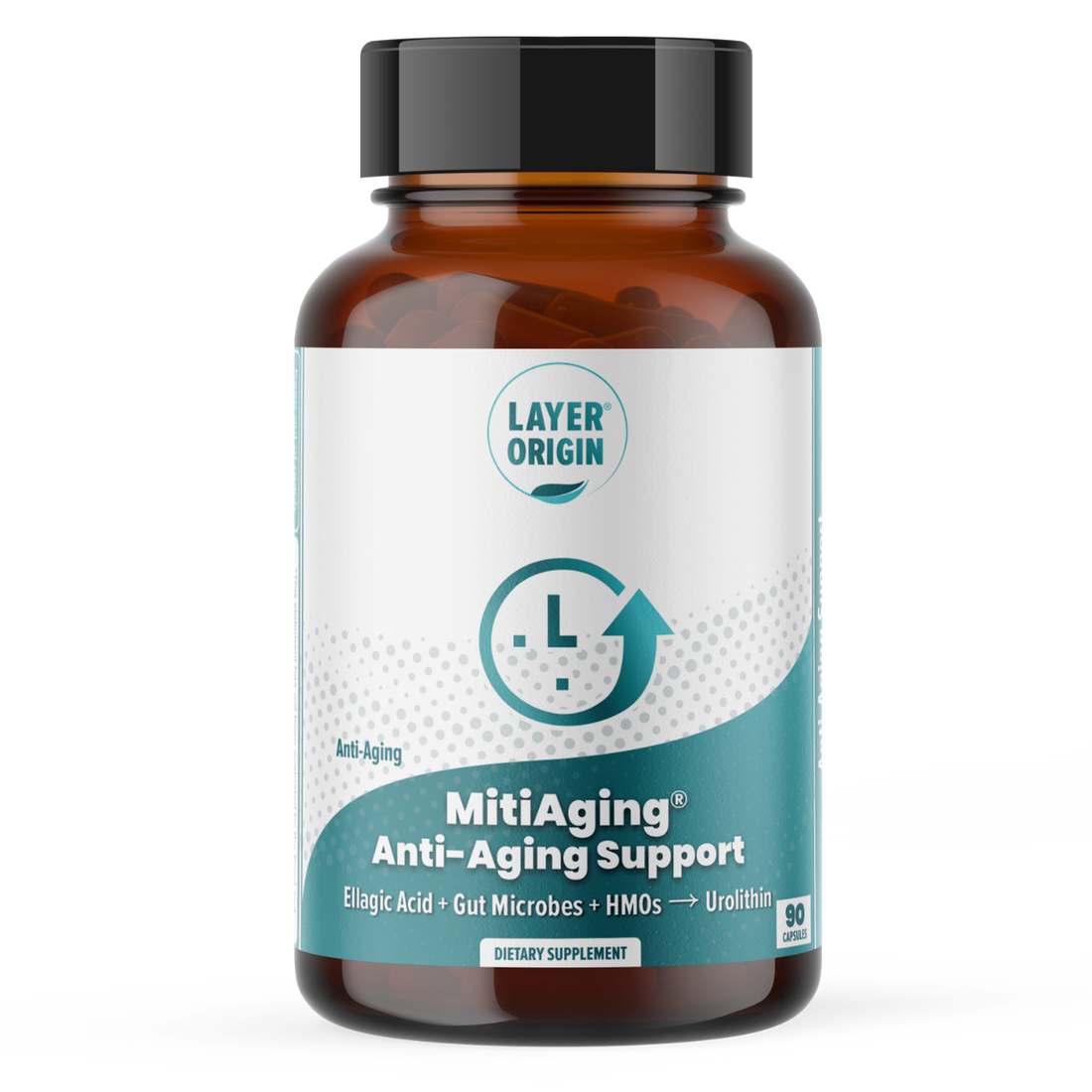 MitiAging Anti-Aging Support with Urolithin A Precursor, Gut Microbiome Support, and HMO prebiotics by Layer Origin Front Panel