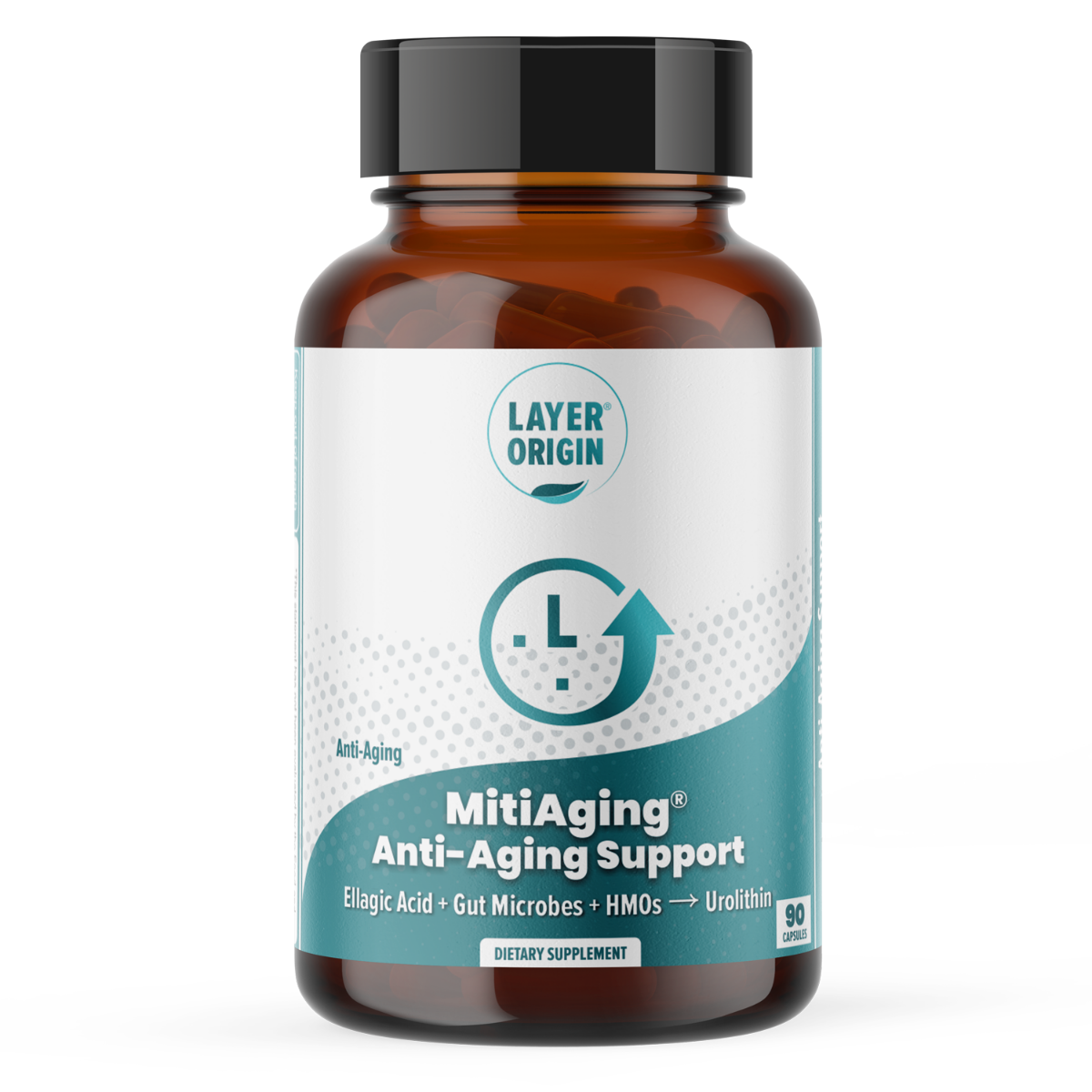 MitiAging Anti-Aging Support with Urolithin A Precursor, Gut Microbiome Support, and HMO prebiotics by Layer Origin Front Panel